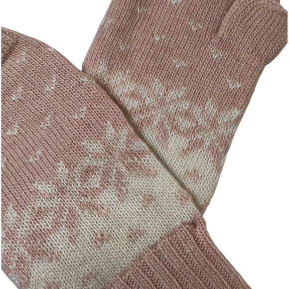 NWT Abercrombie Pink White Knit Fingerless Gloves Mittens Fair Isle Vintage Y2k - Picture 3 of 9